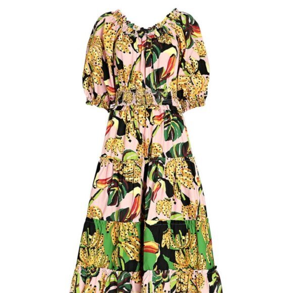 FARM RIO Toucananas Tiered Cotton Off-The-Shoulder Maxi Dress Small - Picture 11 of 12